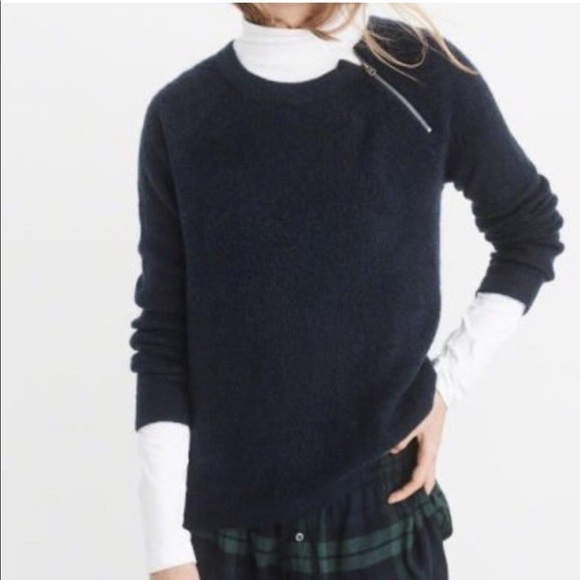 Abercrombie and Fitch zipper shoulder crew neck pullover navy L - Picture 1 of 9